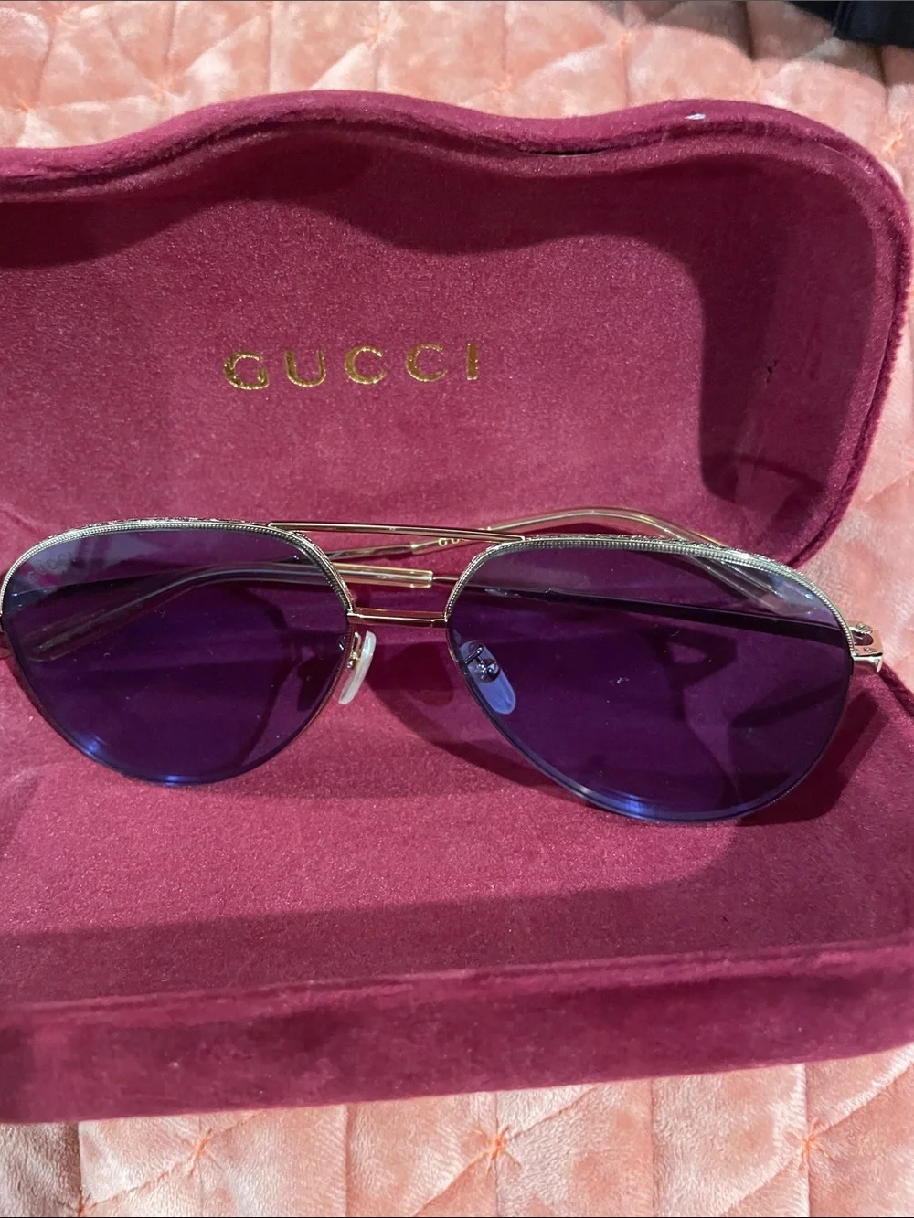 Gucci Gold Frame Sunglasses with blue Lenses